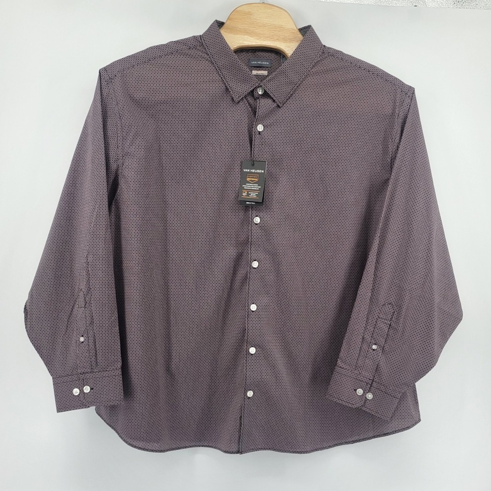 Van Heusen Men's Big Tall 3XLB Burgundy Dress Shirt Stain Shield Long Sleeve